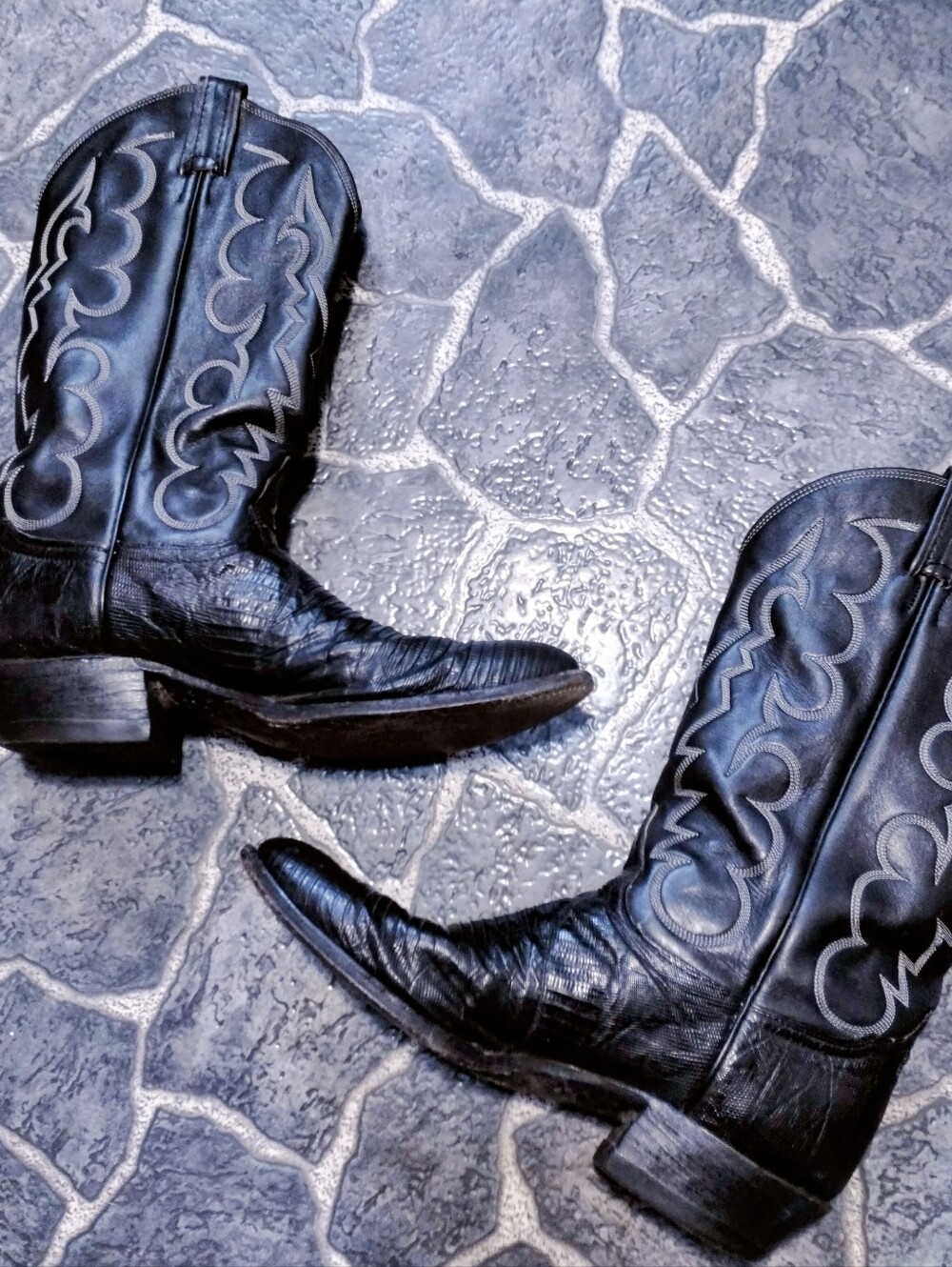 Tony Lama Black Lizard Cowboy Boots Gold Label 8022 USA 10.5 B Narrow VINTAGE